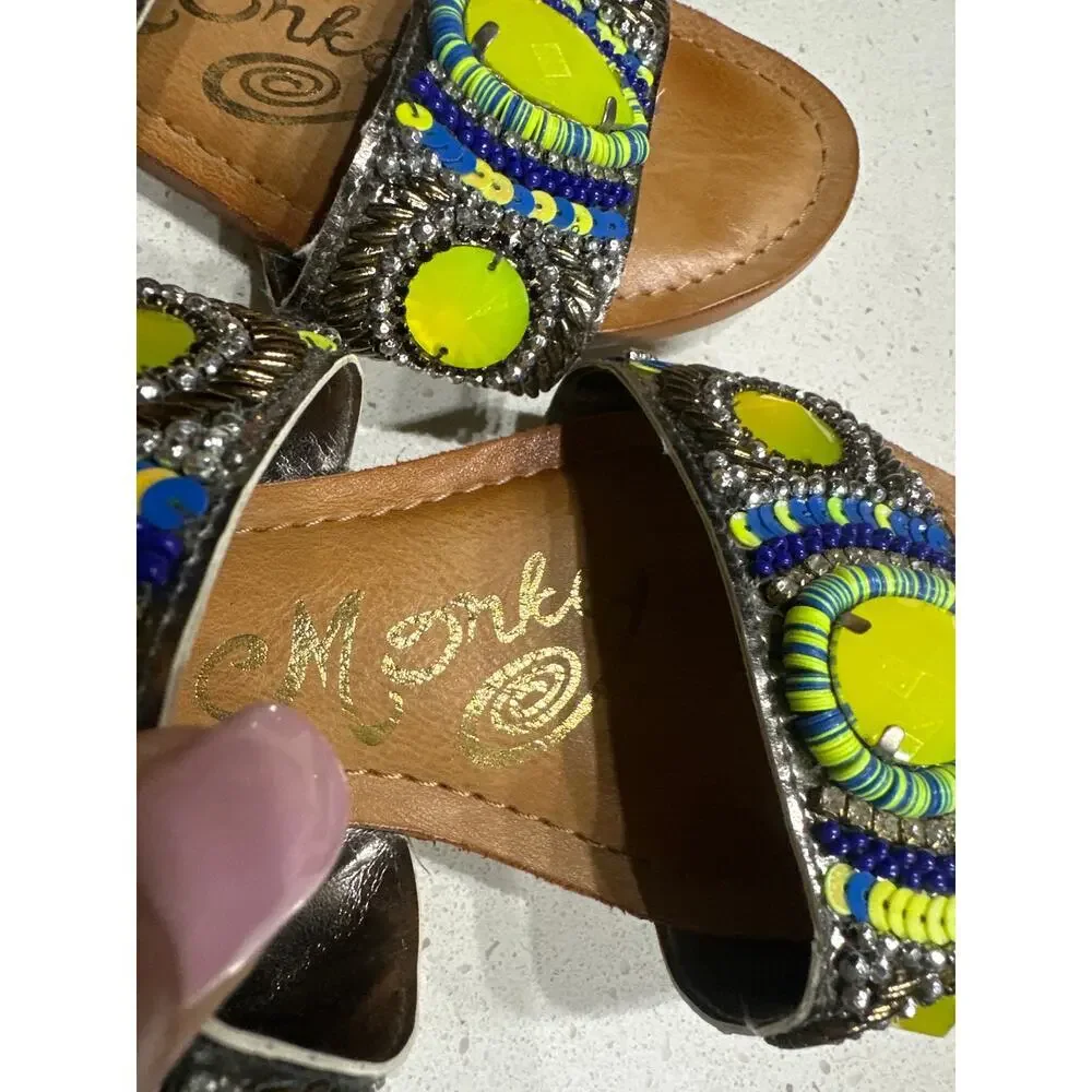 Naughty Monkey Silver Embellished Sandals Beaded Sequins Multicolor Resort 6 1/2 - Picture 4 of 10